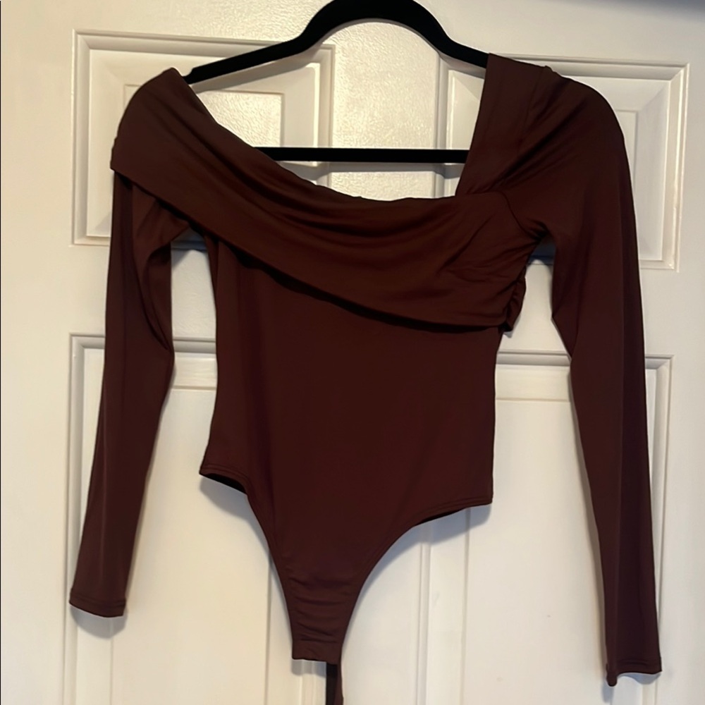 Brown Off-Shoulder Bodysuit